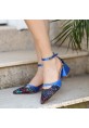Mowe Saks Mavisi Cilt Topuklu Ayakkabı